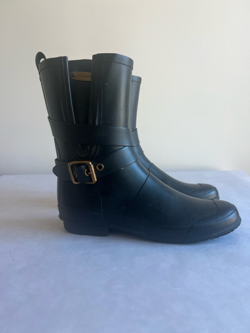 Burberry Black Rubber Mid-Calf Rain Boots - Picture 7 of 7